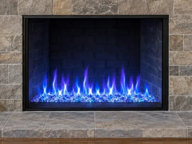 Blue fire style in the same fireplace