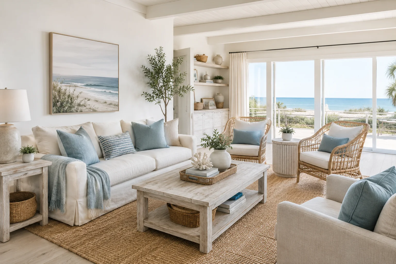 A room redesigned in a Coastal style